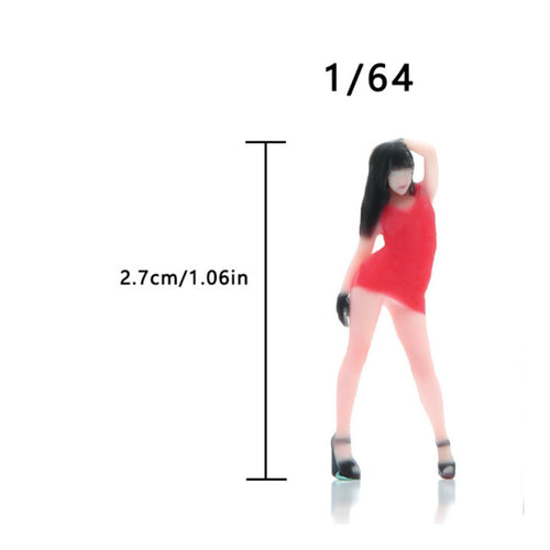 1/64 Scale Female Figure Collectible Red Dress Woman Figurine Hand Painted