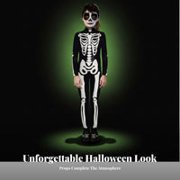 Full-Length Skeleton Suit Bone Print Jumpsuit Halloween Costume Bodysuit Form-Fitting Stretch-Fitting