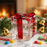 Glass Gift Box Festive Design Red Bow Glass Jar for Living Room, Housewarming