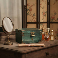 Wooden Jewelry Box Sturdy Wood Construction Chinese Design Keepsake Box Antique Design Treasure Chest Skillfully Made