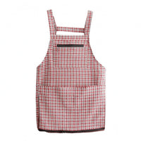 Plaid Bib Apron Woven Pocket Apron Side Slit Openings