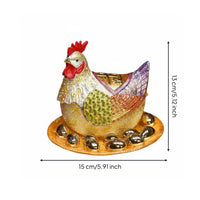 Enamel Hen Figurine Jewelry Box Enamel Inlay Craft Gilded Hen Figurine Hand Painted Jewelry Holder for Collectors, Housewarming, Bedroom, Desktop