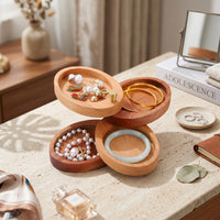 Oval Wood Jewelry Box Polished Finish Tabletop Decor Compact