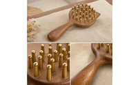 Cat Shaped Massage Comb Natural Wooden Comb with Brass Teeth Portable