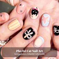 Multi-Color Press On Nails, Cute Cat, Hand-Painted, Fun