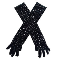 Halloween Cosplay Plush Gloves, Crystal Mesh, Women's Sun Protection, Nightclub Performance Accessory