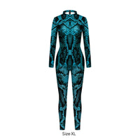 Reptile Print Catsuit Material Long Sleeve Form Fitting Jumpsuit Second Skin Saddened Snake Pattern Unitard for Party