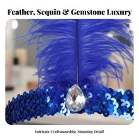 Rhinestone Accent Ostrich Feather Hairband Stretchy Feather Headband Elastic Band for Adults, Women, Dance Performance, Parties, Festivals