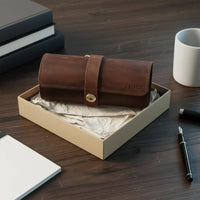3-Watch Storage Roll Portable 3-Compartment Watch Roll Case Soft Safeguarding Interior Handmade for Men, Display