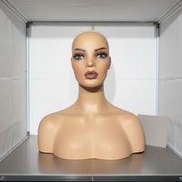 Earring Display Bust Double Shoulder Design Female Mannequin Head PVC Hairpiece Display Head for Jewelry Sellers, Salon Owners, Online Product Photos