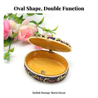 Exquisite Craftsmanship Oval Enamel Jewelry Box Unique Gift Enamel Jewelry Box Hand-Colored for Women, Wedding, Vanity Table, Dresser