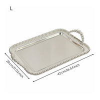 Mirrored Tray Beaded Border Handled Serving Tray Raised Rim