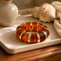 Marbled Resin Bracelet Glossy Tortoise Shell Bangles Slip-On