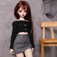 Pearl Button Doll Blouse Stretchy Material Shoulderless Shoulder Doll Top Winter
