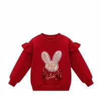 Girls Fleece Pullover, Warm Winter Sweatshirt, Chinese Style, New Year Outfit, Blessing Print