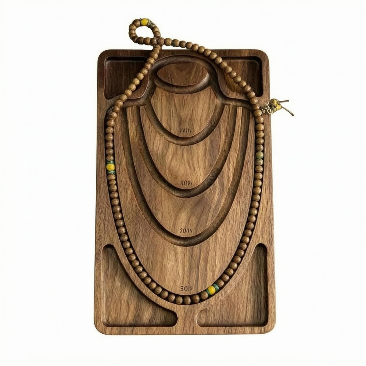 Wooden Bracelet Display Tray Rounded Edges Carved Jewelry Tray Compartments