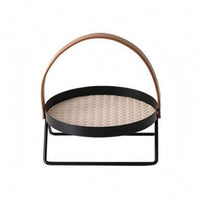 Round Tray Rack Black Metal Handle Basket Rack Iron for Countertop, Desktop