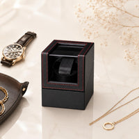 Automatic Watch Winder Red Stitching Single Watch Winder Transparent Window