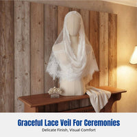 Cream Lace Church Veil, Bridal Mantilla Shawl, Muslim Latin Floral Headpiece, Women's Elegant Accessory