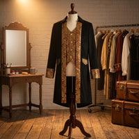 Court Coat with Brocade Panels Notched Collar Medieval Pirate Jacket Knee-Length