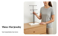 3 Tier Jewelry Stand Space-Saving Design 3-Tier Jewelry Display Bracelet Rack with Tray Multi-Functional T-Shaped Bar Necklace