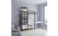 Carbon Steel Frame Clothes Rack with Shelves and Drawers Heavy Duty Accessible Closet System Easy to Move Metal Garment Rack Dust-Proof Curtain for Bedroom, Dorm Room