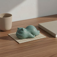 Minimalist Design Sandstone Cat Figurine Good Luck Charm Cute Cat Sculpture Handheld Size for Office, Bookshelf, Tea Table