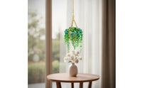 Decorative Beaded Succulent Charm Green Rearview Mirror Charm Gold-Tone Hanging Car Plant Sparkling for Drivers