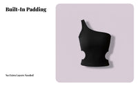 Single Shoulder Top Built-in Pads Padded Camisole Ribbed Cutout Top Korean Design Close Fit for Young Women, Summer