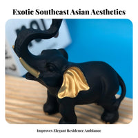 Light Luxury Design Black and Gold Elephant Statue Premium Quality Thai Design Elephant Ornament Fine Craftsmanship for Office, Coffee Table