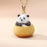 Gold-Tone Necklace with Panda Pendant Cute Panda Charm Necklace Cartoon-Style Animal Pendant Jewelry Miniature for Girls, Teens, Daily Wear, Layering, Gifting