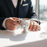 European Style Spirit Cup Elegant Design Vintage Metal Embossed Details Ornate Toasting Goblet for Wedding, Party, Bar