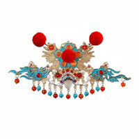 Chinese New Year Headpiece Good Fortune Symbol Chinese New Year Hair Crown Red Decorative Puff Tassel Hair Accessory Emblematic