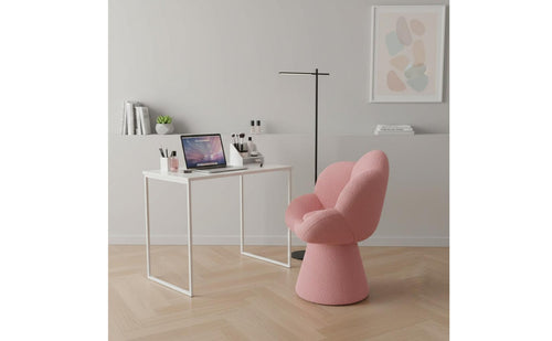 Ergonomic Backrest Swivel Makeup Chair Sturdy Frame Flower Petal Chair High-Density Foam Filling Soft Teddy Material for Women, Girls, Bedroom, Nail Salon