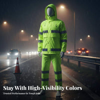 Long-Lasting Reflective Rain Suit Breathable Material High Visibility Rain Jacket and Pants Windproof for Traffic Men, Motorcycling, Hiking