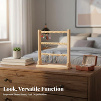 Solid Wood Wooden Jewelry Display Rack Tangle-Tangle-Resistant Design Keychain and Bracelet Stand Sturdy Base for Women, Dressing Table
