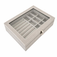 Jewelry Box with Glass Window Divided Organizer Transparent for Vanity, Bedroom