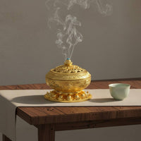 Metal Aromatic Resin Burner with Lid Multi-Functional Alloy Coil Aromatic Resin Burner Holder Antique Censer Promotes