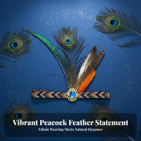 Tribal Feather Headdress Natural Feathers Peacock Feather Headband Costume Accessory Hippie Aura Hair Adornment Great Gift