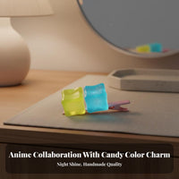 Anime Cosplay Hair Accessory Luminous Anime Design Hair Fastener Blue and Yellow Cube Barrette Cute Bi-Color Color Cube