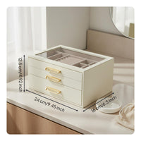 3-Drawer Jewelry Box Large Capacity Band Earring Necklace Holder Soft Velvet Lining Band Earring Display Case for Women, Bedroom