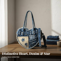 Heart Shaped Denim Bag Adjustable Strap Denim Crossbody Purse Fashion Heart Purse for Women, Teens, Shopping