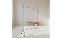 On Wheels Mobile Garment Rack Adjustable Height Rolling Clothes Rack Stainless Steel Single Clothing Stand Heavy Duty for Retail Shop, Boutique, Bedroom, Laundry Room