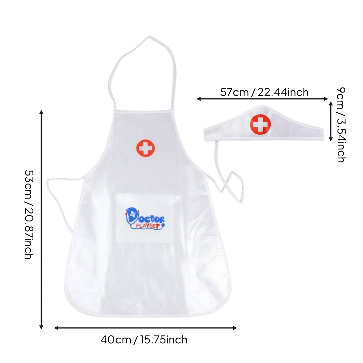 Children's Doctor Outfit Cross-Shaped Insignia Symbol Doctor Apron Side Waist Ties Dress-Costume Set for Pretend Play