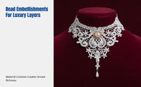 Dark Choker Necklace, European Retro Court Style, Lace Tassel Drop, Garnet Accent, Women's Fashion Jewelry