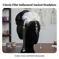 Ancient Design Feather Headdress Long Tassels Tassel Hair Crown Chinese Costume Headpiece Artificial Feathers Crystals Tone
