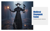 Halloween Plague Doctor Costume, Adult Medieval Steampunk, Black Crow Beak Mask, Cosplay Outfit