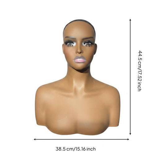 PVC Mannequin Head Tanned Skin Tone Hairpiece Display Head for Hairstylists