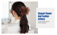 Feather Flower Hair Clip, Peony Clasp, Elegant Updo, Luxury Design for Girls