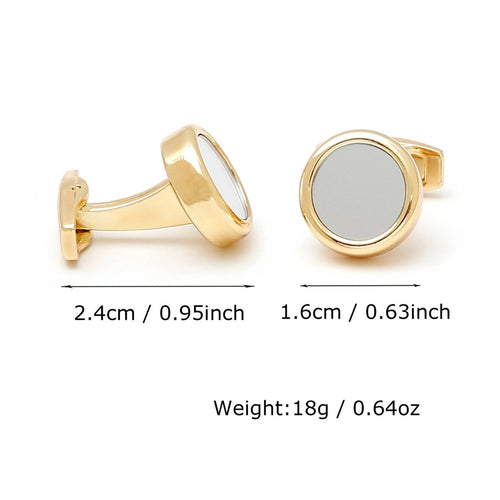 Mirror Inlay Cufflinks High Quality Round Gold Cufflinks Ideal Gift for Business